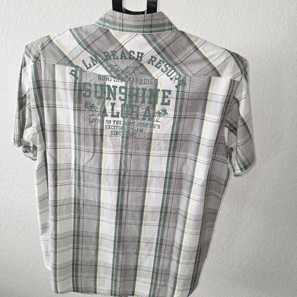 BOSSINI CONTEMPORARY FIT MENS XL GRAY, GREEN AND WHITE PLAID SHORT SLEEVE SHIRT - Picture 5 of 11